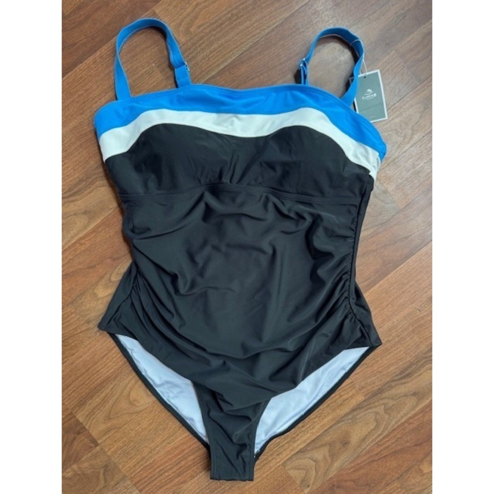 Eomenie Womens 2XL Colorblock One Piece Swimsuit Blue White Black Tie Back NEW